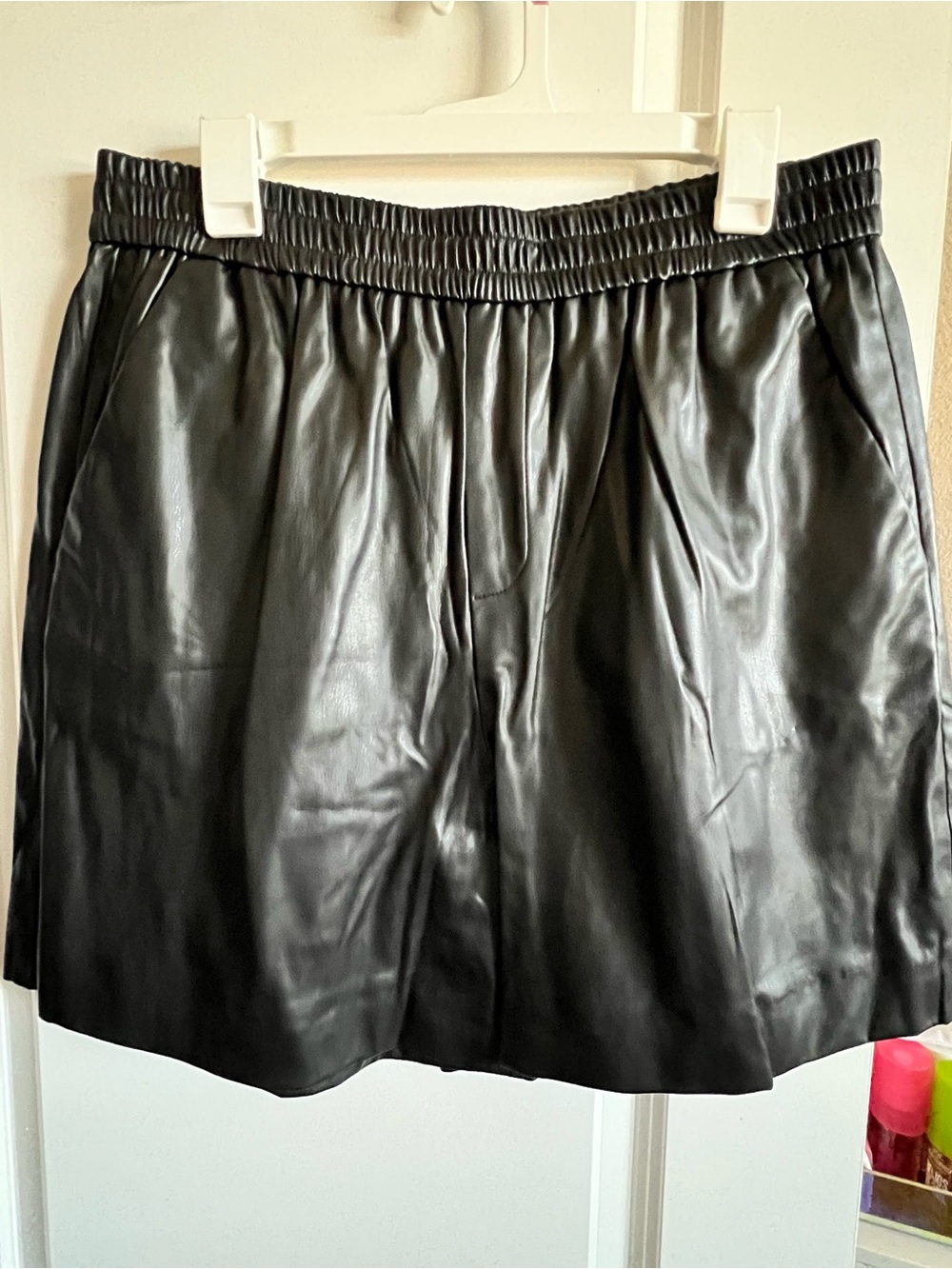 Zara Black Faux Leather Elastic Waist Shorts